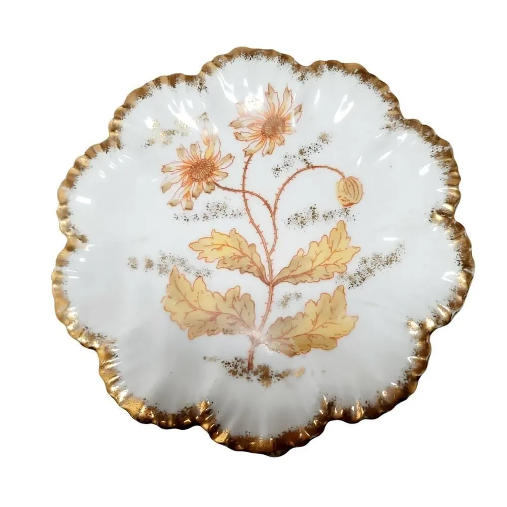 Vtg Marx & Gutherz Carlsbad Austria Fluted Edges HandPainted Floral Trinket Dish